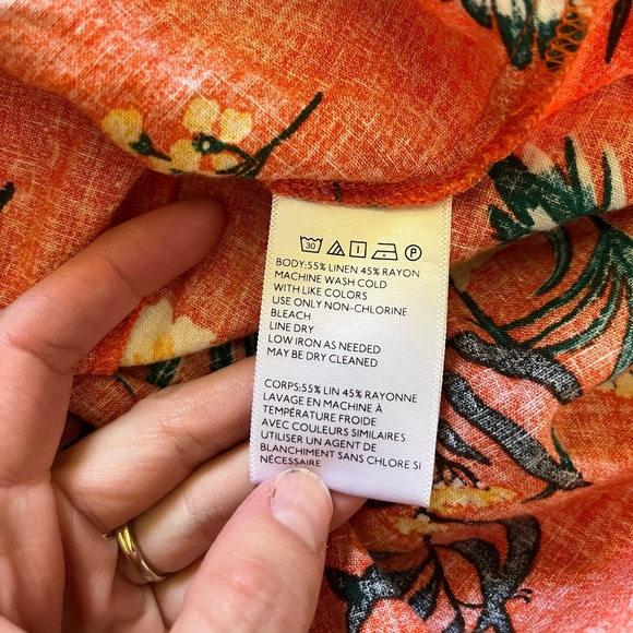 Urban Outfitters Carmen Linen One Shoulder Ruffle Midi Dress Orange S Floral - Picture 7 of 10